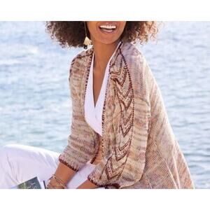 Soft Surroundings Ochoa Cotton Blend Open Front Cardigan Bohemian Beige Size S